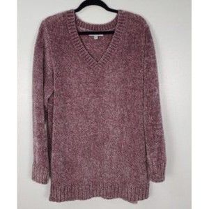 New Orvis Chenille Sweater Plus Sz 2XL XXL V Neck Pullover Mauve Relaxed Fit